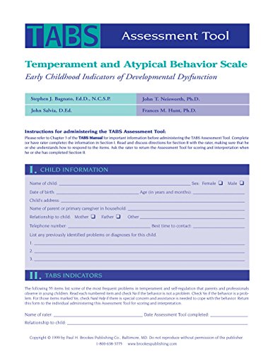 Beispielbild fr Temperament and Atypical Behavior Scale (TABS) Assessment Tool zum Verkauf von Blackwell's