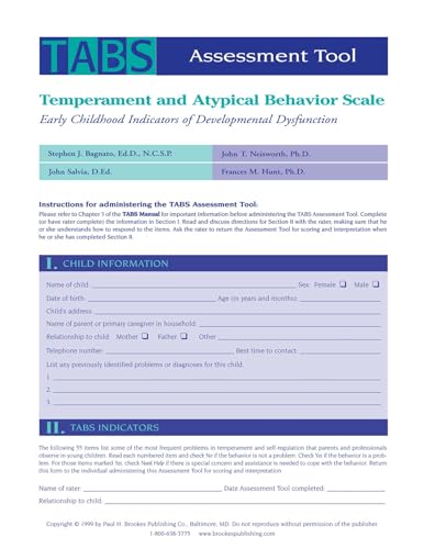 Stock image for Temperament and Atypical Behavior Scale (TABS) Assessment Tool for sale by Blackwell's