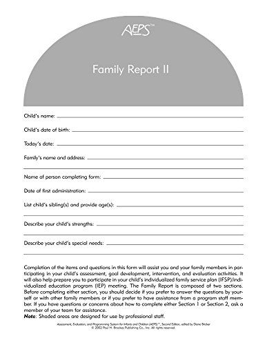 9781557665898: Assessment, Evaluation, and Programming System for Infants and Children (AEPS): Family Report II: Three to Six Years