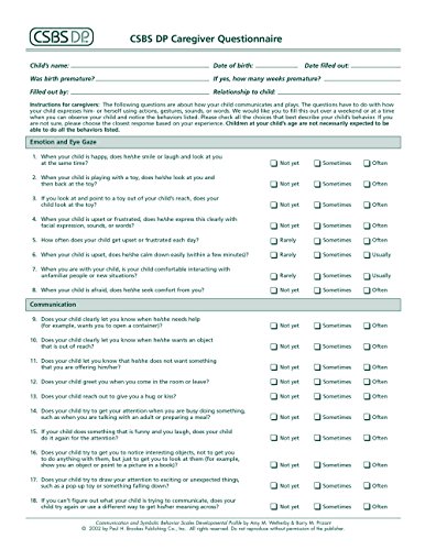 Beispielbild fr Csbs Dp Caregiver Questionnaires,: Package of 50 - Normed Edition zum Verkauf von Revaluation Books