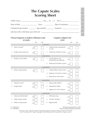 Stock image for THE CAPUTE SCALES SCORING SHEETS for sale by BennettBooksLtd