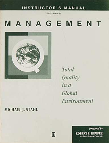 Imagen de archivo de Management: Total Quality in a Global Environment Instructor's Manual a la venta por Brook Bookstore
