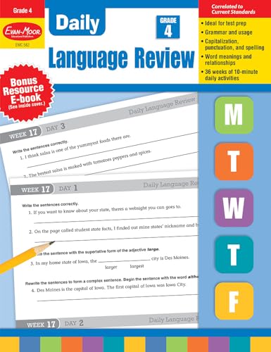 Stock image for Evan-Moor Daily Language Review, Grade 4 Activities Homeschooling Classroom Resource Workbook, Reproducible Worksheets, Teacher Edition, Daily Practice, Skills Assessment, Grammar, Punctuation for sale by Zoom Books Company