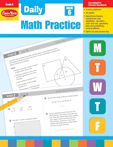 9781557997463: Evan-Moor Daily Math Practice, Grade 6, Homeschool & Classroom Workbook, Multiplication, Division, Ratios, Percent, Word Problems, Geometry, Exponents, Fractions, Reproducible Worksheets