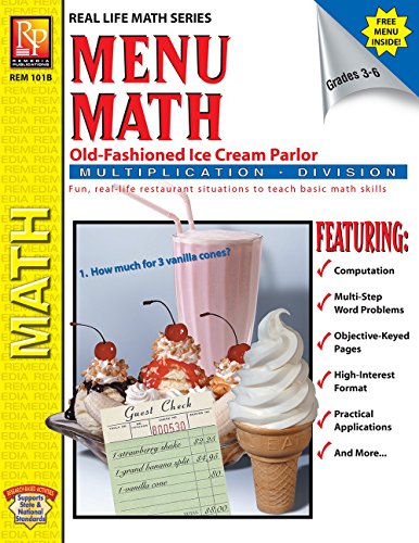 Imagen de archivo de Menu Math: Old-Fashioned Ice Cream Parlor (Multiplication & Division) | Reproducible Activity Book & Full-Color Menu a la venta por HPB-Red