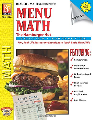 9781561750023: Menu Math: The Hamburger Hut (Addition & Subtraction) | Reproducible Activity Book & Full-Color Menu