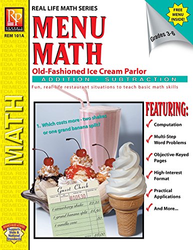 Imagen de archivo de Menu Math: Old-Fashioned Ice Cream Parlor (Addition & Subtraction) | Reproducible Activity Book & Full-Color Menu a la venta por BooksRun