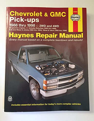 Beispielbild fr Chevrolet & GMC Pick-ups Automotive Repair Manual: Models Covered: Chevrolet and GMC Pick-Ups, 1988-1998; Suburban, Blazer, Jimmy, Tahoe, and Yukon, 1992-1998 zum Verkauf von Robinson Street Books, IOBA