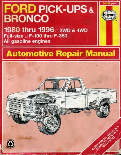 Beispielbild fr Ford Pick-ups and Bronco Automotive Repair Manual 1980 thru 1996, 2WD & 4WD, Full-size, F-100 Thru F-350, Gasoline Engines zum Verkauf von Sessions Book Sales