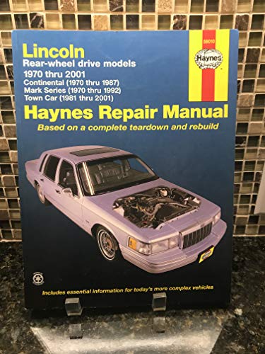 Stock image for Lincoln Towncar, 1981-2001; Continental, 1970-87; and Mark Series, 1970 -1992 (Haynes Manuals) for sale by HPB-Movies