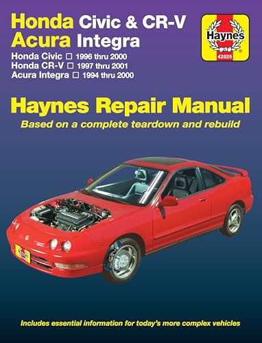 Beispielbild fr Honda Civic, CR-V & Acura Integra 1994 thru 2001 Haynes Repair Manual: Honda Civic - 1996 thru 2000 - Honda CR-V - 1997-2001 - Acura Integra 1994 thru 2000 zum Verkauf von Wonder Book