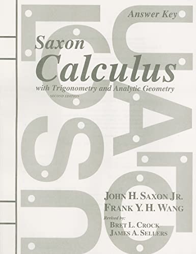 Beispielbild fr Saxon Calculus Answer Key zum Verkauf von Alliance Book Services