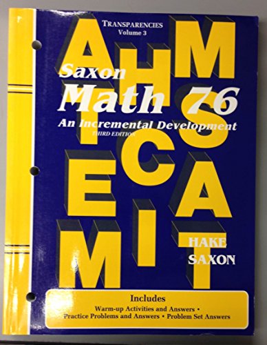 9781565774629: Math 76 Vol. 3 by John Saxon and Stephen Hake (2001, Paperback / Transparencies, Reprint)