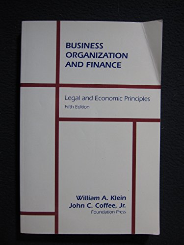 Beispielbild fr Business Organization and Finance: Legal and Economic Principles (University Textbook Series) zum Verkauf von Books From California