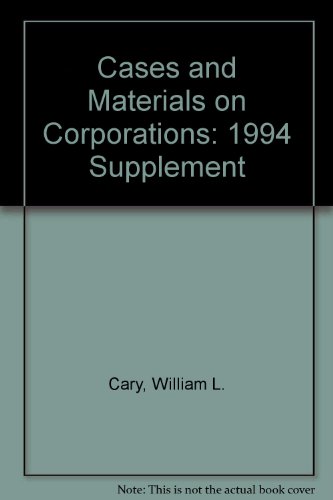 Imagen de archivo de Cases and Materials on Corporations: 1994 Supplement a la venta por HPB-Red