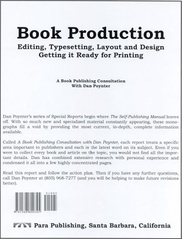 Book production: Editing, typesetting, layout and design : getting it ready for printing (9781568600345) by Dan Poynter