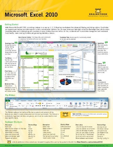 9781578303014: Microsoft Excel 2010 Quick Start Reference Card, 6-page Tri-fold Tips & Tricks Shortcut Training & H by BrainStorm Inc. (2010-08-02)