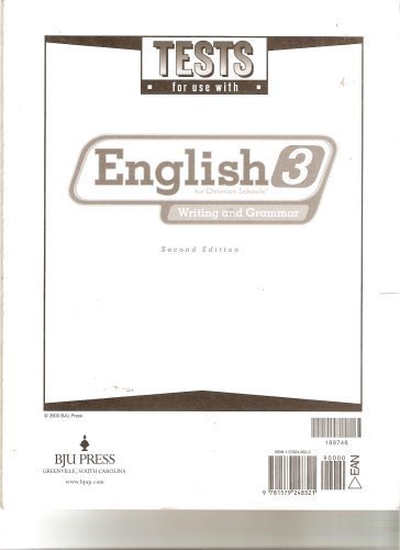 Beispielbild fr BJU English 3, Writing And Grammar, Second Edition: Student Tests (2003 Copyright) zum Verkauf von ~Bookworksonline~