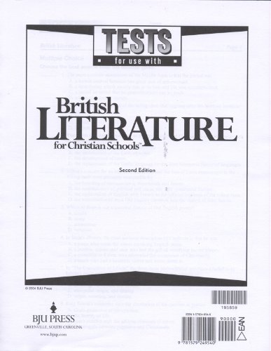 Beispielbild fr British Literature Tests Grd 12 2nd Edition zum Verkauf von Wonder Book