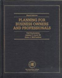 9781579960780: Planning For Business Owners And Professionals (Huebner School Series)