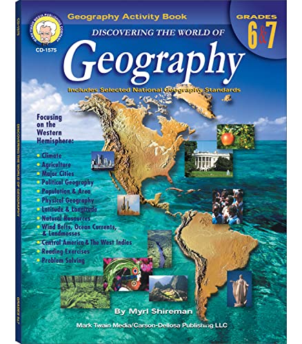 Stock image for Mark Twain Geography Workbook for Grades 6-7, Western Hemisphere Geography Activity Book, 6th Grade 7th Grade Geography for Kids, Classroom or . (Discovering the World of Geography) for sale by Goodwill Books