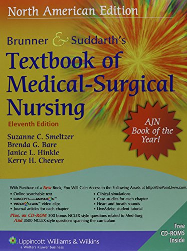 Beispielbild fr Brunner & Suddarth's Textbook of Medical-Surgical Nursing: North American Edition (TEXTBOOK OF MEDICAL-SURGICAL NURSING- 1-VOL (BR/SU) zum Verkauf von SecondSale