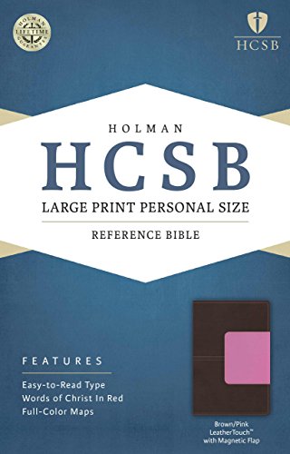 Imagen de archivo de HCSB Large Print Personal Size Bible, Pink/Brown LeatherTouch with Magnetic Flap a la venta por GoldBooks
