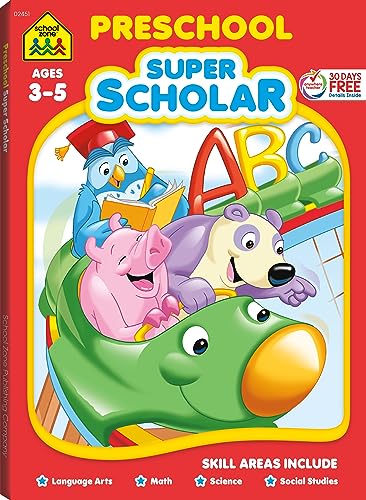 9781589470002: School Zone - Preschool Super Scholar Workbook - 128 Pages, Ages 3 to 5, Preschool to Kindergarten, Alphabet, Numbers 1-12, Colors, Shapes, Math, Science, and More