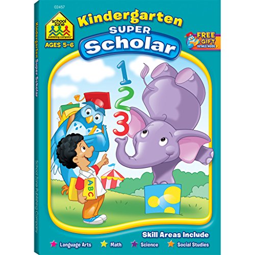 Imagen de archivo de School Zone - Kindergarten Super Scholar Workbook - 128 Pages, Ages 5 to 6, Shapes, Colors, Beginning Sounds, Identifying Patterns, and More a la venta por Orion Tech