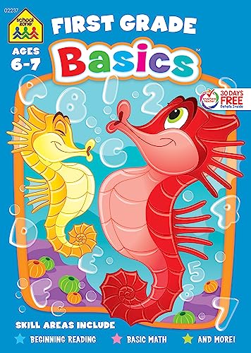 Stock image for School Zone - First Grade Basics Workbook - 64 Pages, Ages 5 to 7, 1st Grade, Beginning Reading, Basic Math, Language Arts, Spelling, Counting Coins, and More (School Zone BasicsT Workbook Series) for sale by SecondSale