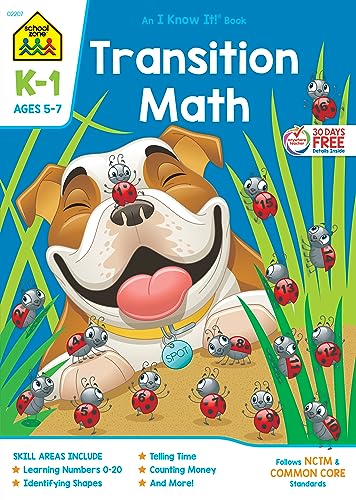 Beispielbild fr School Zone - Transition Math K-1 Workbook - 64 Pages, Ages 5 to 7, Kindergarten to 1st Grade, Comparing Numbers, Numbers 0-20, Patterns, and More (School Zone I Know It!? Workbook Series) zum Verkauf von SecondSale