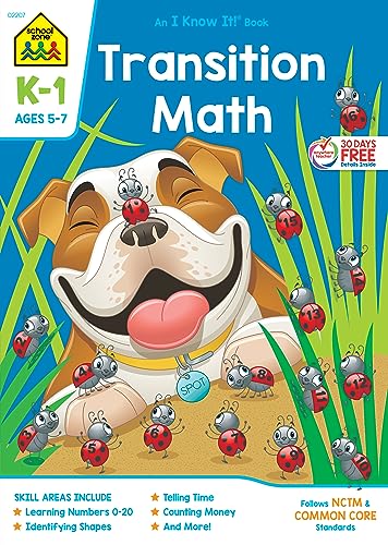 Stock image for School Zone - Transition Math Workbook - 64 Pages, Ages 5 to 7, Kindergarten to 1st Grade, Comparing Numbers, Numbers 0-20, Patterns, and More (School Zone I Know It! Workbook Series) for sale by Your Online Bookstore