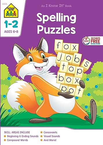 Beispielbild fr School Zone - Spelling Puzzles Workbook - 64 Pages, Ages 6 to 8, 1st Grade, 2nd Grade, Word-Picture Recognition, Compound Words, Vowel Sounds, and More (School Zone I Know It!? Workbook Series) zum Verkauf von SecondSale