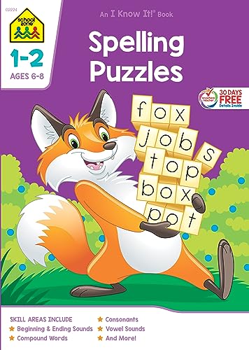 Stock image for School Zone - Spelling Puzzles Workbook - 64 Pages, Ages 6 to 8, 1st Grade, 2nd Grade, Word-Picture Recognition, Compound Words, Vowel Sounds, and More (School Zone I Know It!? Workbook Series) for sale by SecondSale