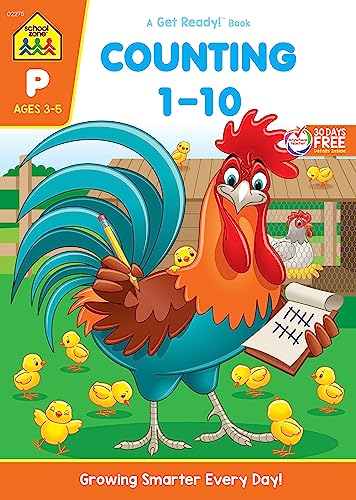 9781589473485: School Zone - Counting 1-10 Workbook - 64 Pages, Ages 3 to 5, Preschool to Kindergarten, Tracing Numbers, Writing Numbers, Sequencing, and More (School Zone Get Ready!™ Book Series)