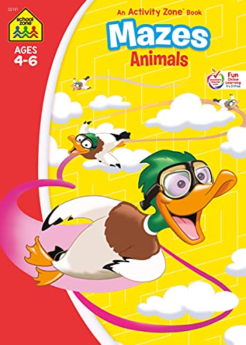 9781589473867: School Zone - Mazes Animals Workbook - Ages 4 to 6, Preschool, Kindergarten, Puzzles, Alphabet, Animal Names, Colorful Pictures, Problem-Solving, and More (School Zone Activity Zone Workbook Series)