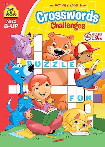 Stock image for School Zone - Crosswords Challenges Workbook - Ages 8+, Word Puzzles, Trivia, Planets, Presidents, Vocabulary, and More (School Zone Activity Zone? Workbook Series) for sale by SecondSale