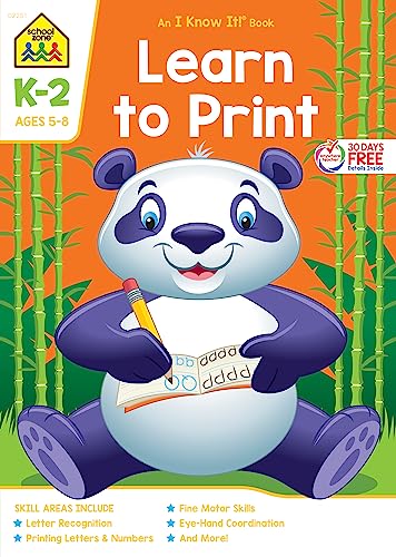 Stock image for School Zone - Learn To Print Workbook - 64 Pages, Ages 5 to 8, Kindergarten, 1st Grade, 2nd Grade, Manuscript Writing, Printing Letters, Numbers, and . Workbook Series) (Deluxe Edition 64-Page) for sale by SecondSale
