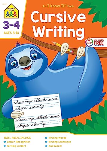 Stock image for School Zone - Cursive Writing Workbook - 64 Pages, Ages 8 to 10, 3rd Grade, 4th Grade, Practice Handwriting, Tracing, Letters, Words, Sentences, and More (School Zone I Know It! Workbook Series) for sale by Gulf Coast Books
