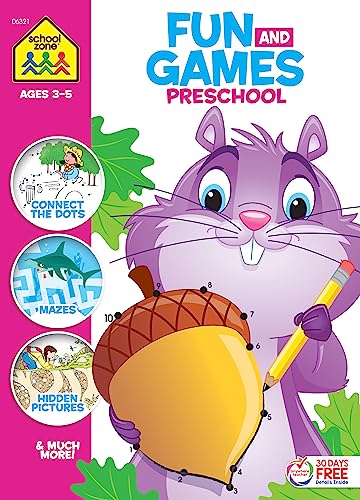 School Zone - Fun and Games Preschool Activity Workbook - 320 Pages, Ages 3 and Up, Colors, Shape...