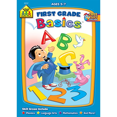 Stock image for School Zone - First Grade Basics Workbook - 32 Pages, Ages 5 to 7, 1st Grade, Reading, Phonics, Early Math, Money, Telling Time, and More (School Zone Basics Workbook Series) for sale by GF Books, Inc.