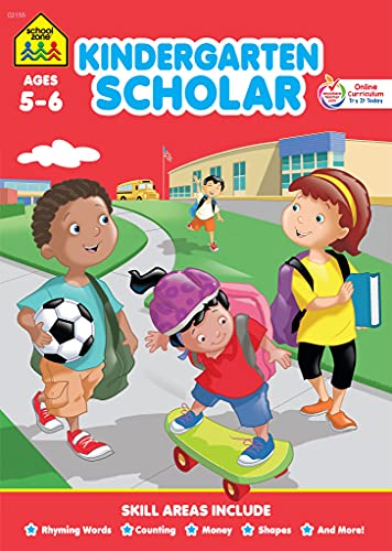 Imagen de archivo de School Zone - Kindergarten Scholar Workbook - 32 Pages, Ages 5 to 6, Alphabet, Rhyming, Counting, Money, Shapes, and More a la venta por Your Online Bookstore