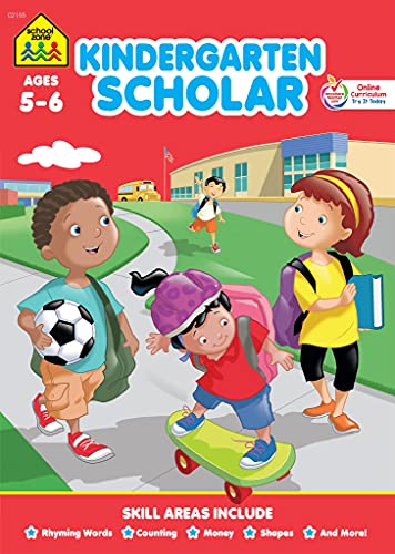 Stock image for School Zone - Kindergarten Scholar Workbook - 32 Pages, Ages 5 to 6, Alphabet, Rhyming, Counting, Money, Shapes, and More for sale by Your Online Bookstore