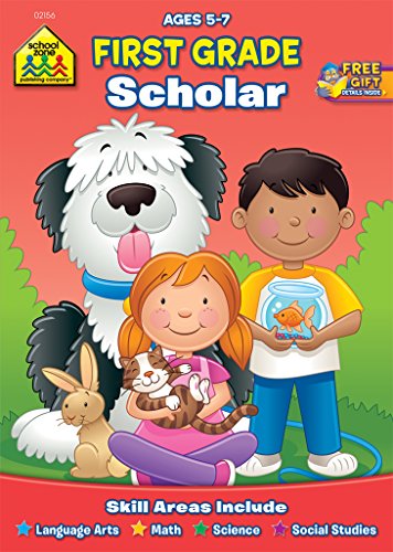 Stock image for School Zone - First Grade Scholar Workbook - 32 Pages, Ages 5 to 7, 1st Grade, Nouns, Vowels, Punctuation, Geometric Shapes, and More for sale by Orion Tech