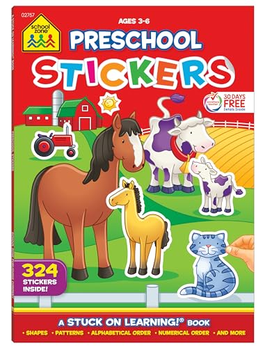 9781589477476: School Zone Stickers for Preschool Workbook: Preschool to Kindergarten, 324 Stickers, Shapes, Patterns, ABC's, Numbers, and Letters (Stuck on Learning Book Series)