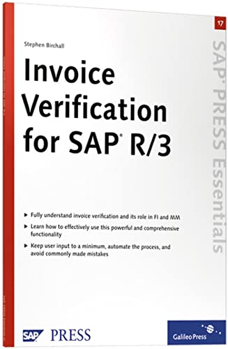 Beispielbild fr Invoice Verification for SAP R/3: SAP PRESS Essentials 17 (SAP-Hefte: Essentials) von Stephen Birchall Invoice verification in SAP is an often misunderstood subject, despite its central role in contributing to a company's fiscal health. Adding to the confusion is the fact that it falls between two teams -- the MM team and the FI team -- and each assumes that the other is responsible for the design and configuration of Invoice Verification. Although the process can be streamlined, many organizations get the design and use of invoice verification wrong, resulting in vendors not being paid and accounts being placed on stop, which prevents further Purchase Orders from being processed until the vendor has been paid. The aim of this book is to help readers fully understand the invoice verification process, particularly the changes in ERP 6.0. If they get the design right, then the process will run smoothly and vendors will be paid on time (not too early either). User input can be kept to a m zum Verkauf von BUCHSERVICE / ANTIQUARIAT Lars Lutzer