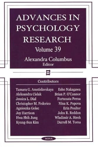 Imagen de archivo de Advances in Psychology Research, Vol. 39 a la venta por Books Puddle