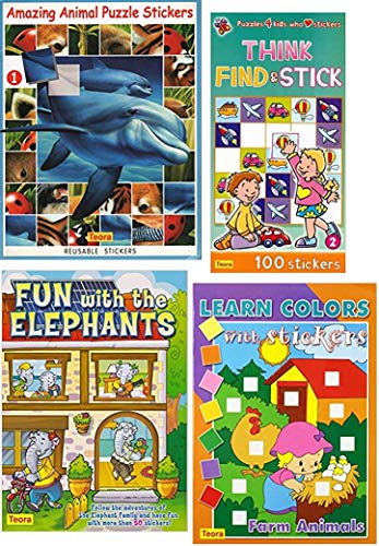 Stock image for 4 PACK educational sticker books: Amazing Animals - Picture Sudoku (Think, Find & Stick) - Fun With the Elephants - Learn Colors with Farm Animals for sale by Book Deals