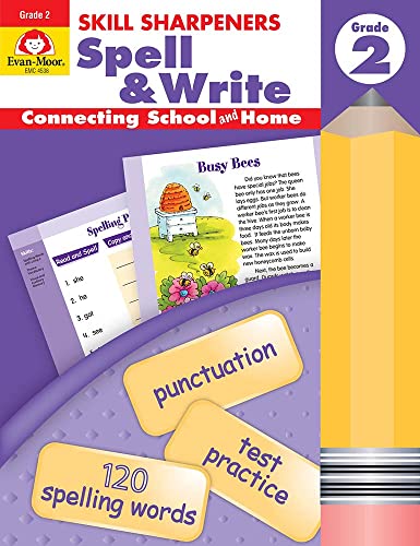 Stock image for Evan-Moor Skill Sharpeners Spell and Write Workbook, Grade 2, 120 Spelling Words, Test Prep, Word Families, Short Vowels, Grammar, Punctuation, Creative Writing, Vocabulary, Activities, Homeschool for sale by Zoom Books Company