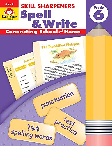 Stock image for Evan-Moor Skill Sharpeners Spell and Write Workbook, Grade 6, 144 Spelling Words, Test Prep, Synonyms, Antonyms, Grammar, Punctuation, Adjectives, Creative Writing, Vocabulary, Activities, Homeschool for sale by KuleliBooks